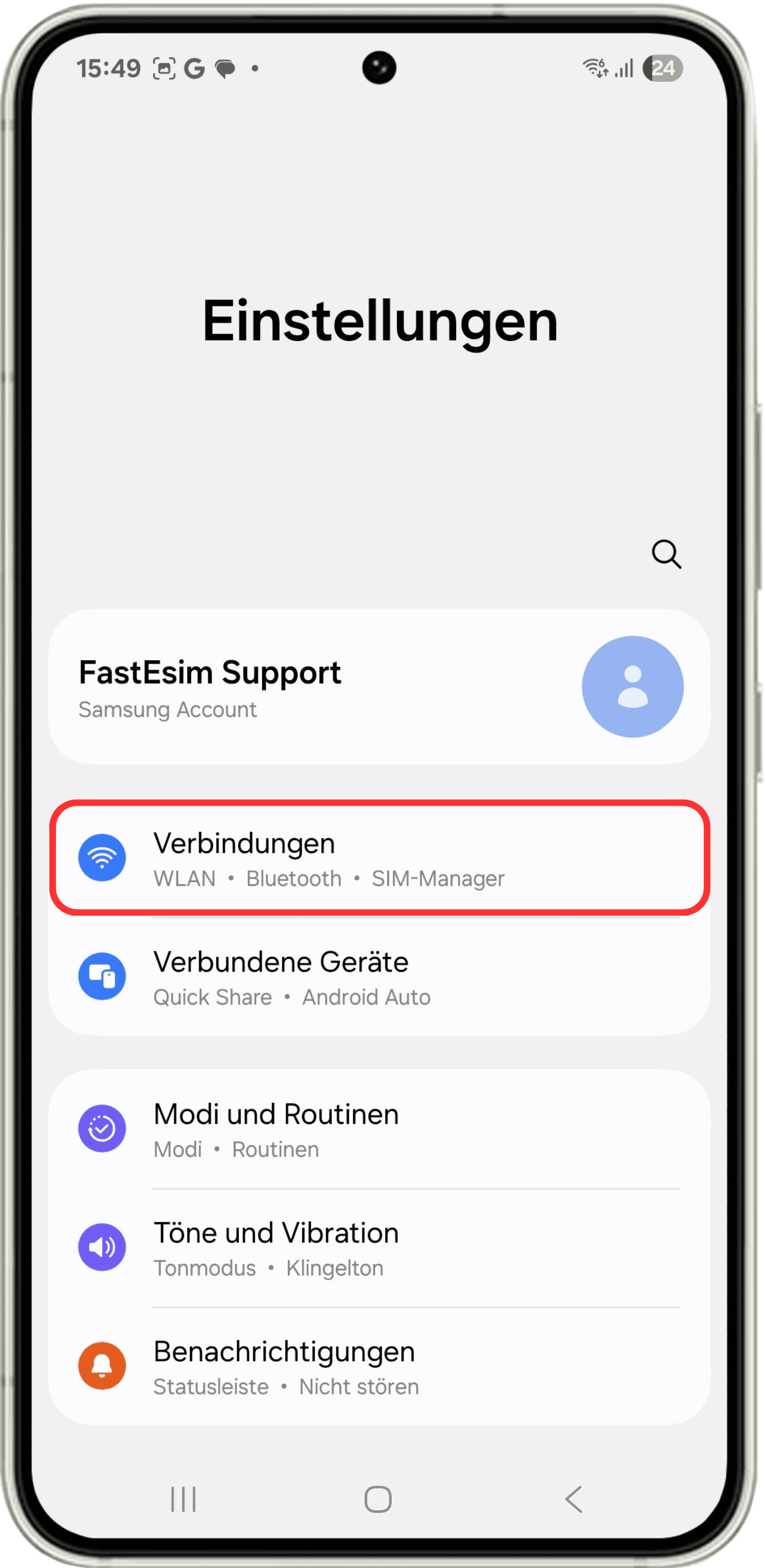 Gehen Sie zu Einstellungen