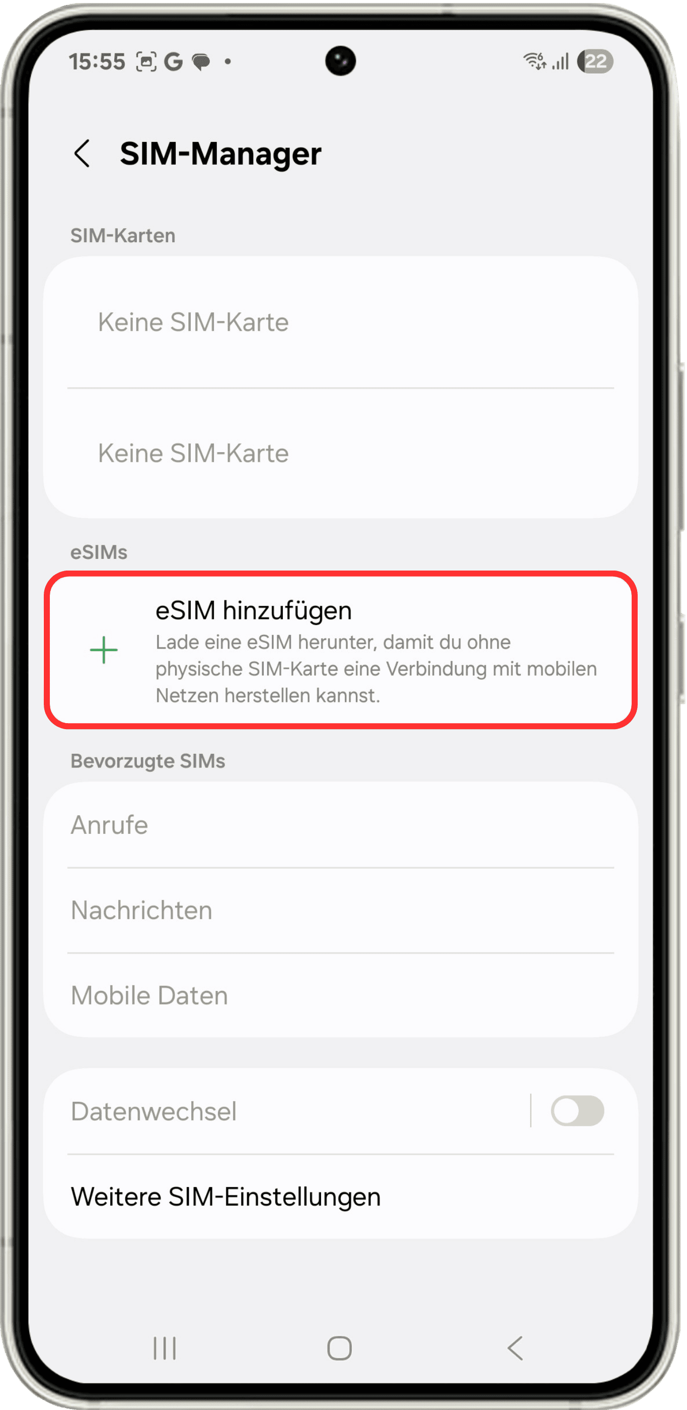 Hinzufügen der eSIM
