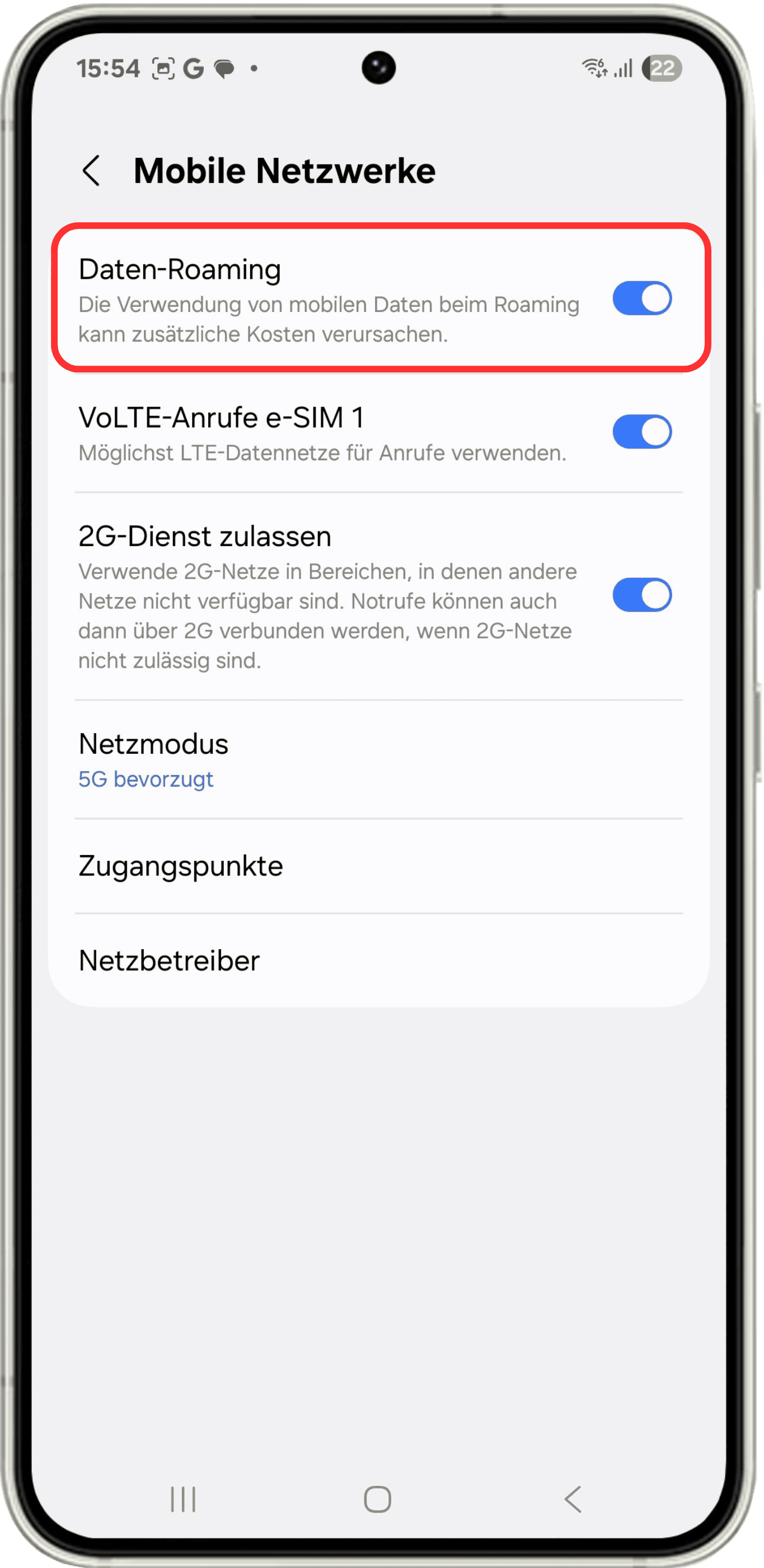 Aktivieren Sie das Roaming
