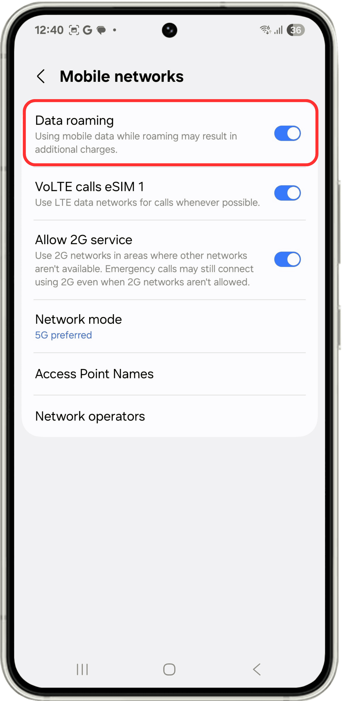 Activate roaming