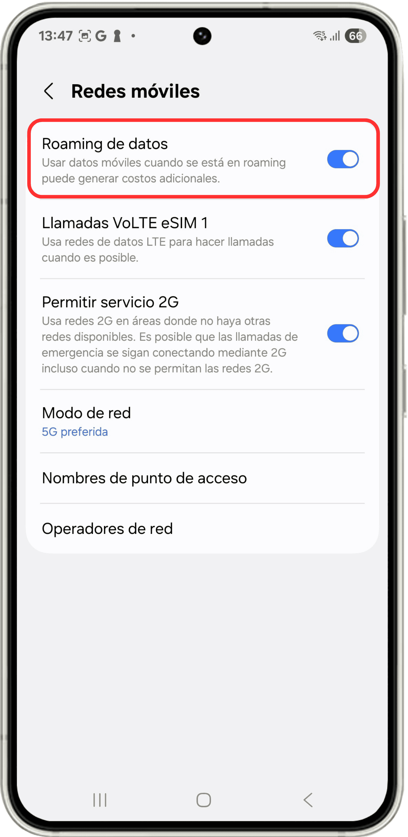 Activar el roaming