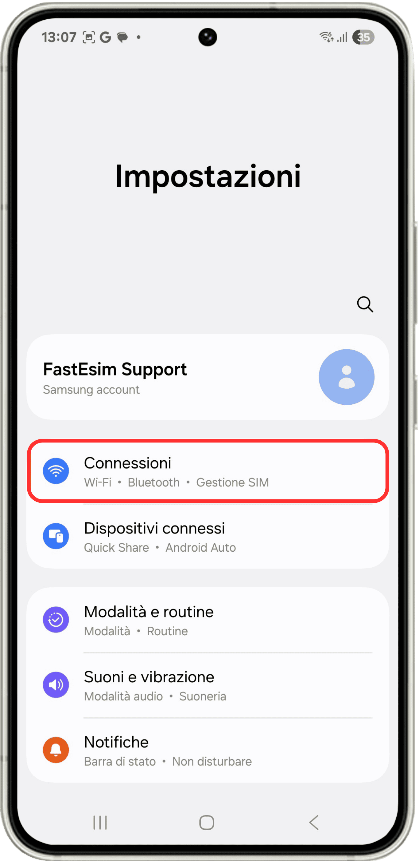 Vai alle Impostazioni
