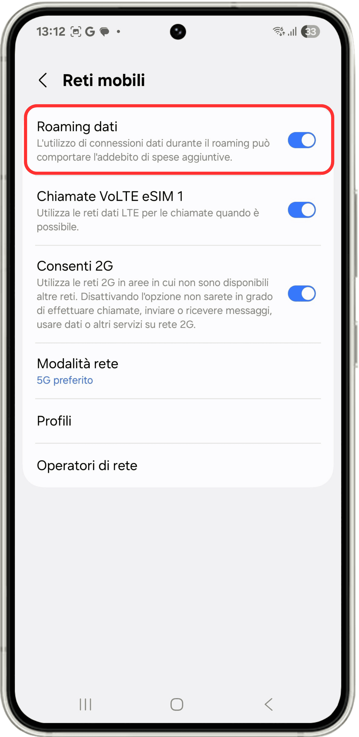 Attivare il roaming