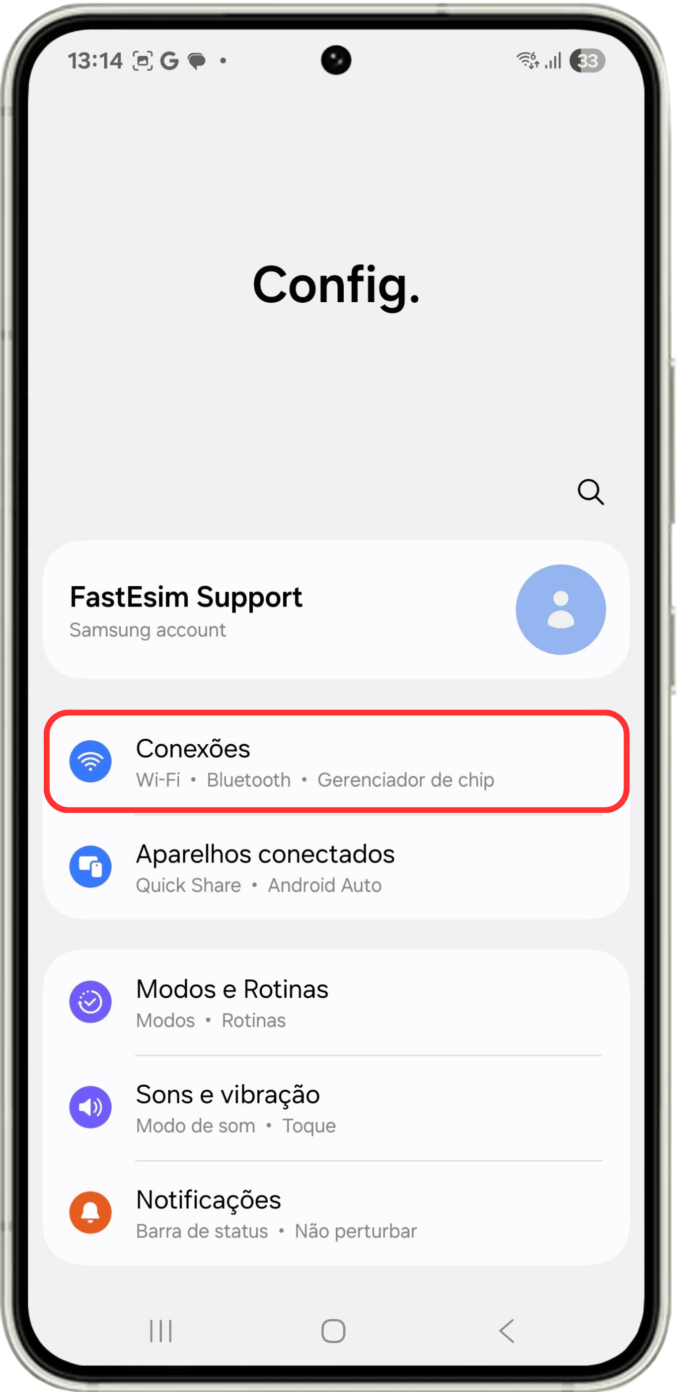 Vá para Configurações
