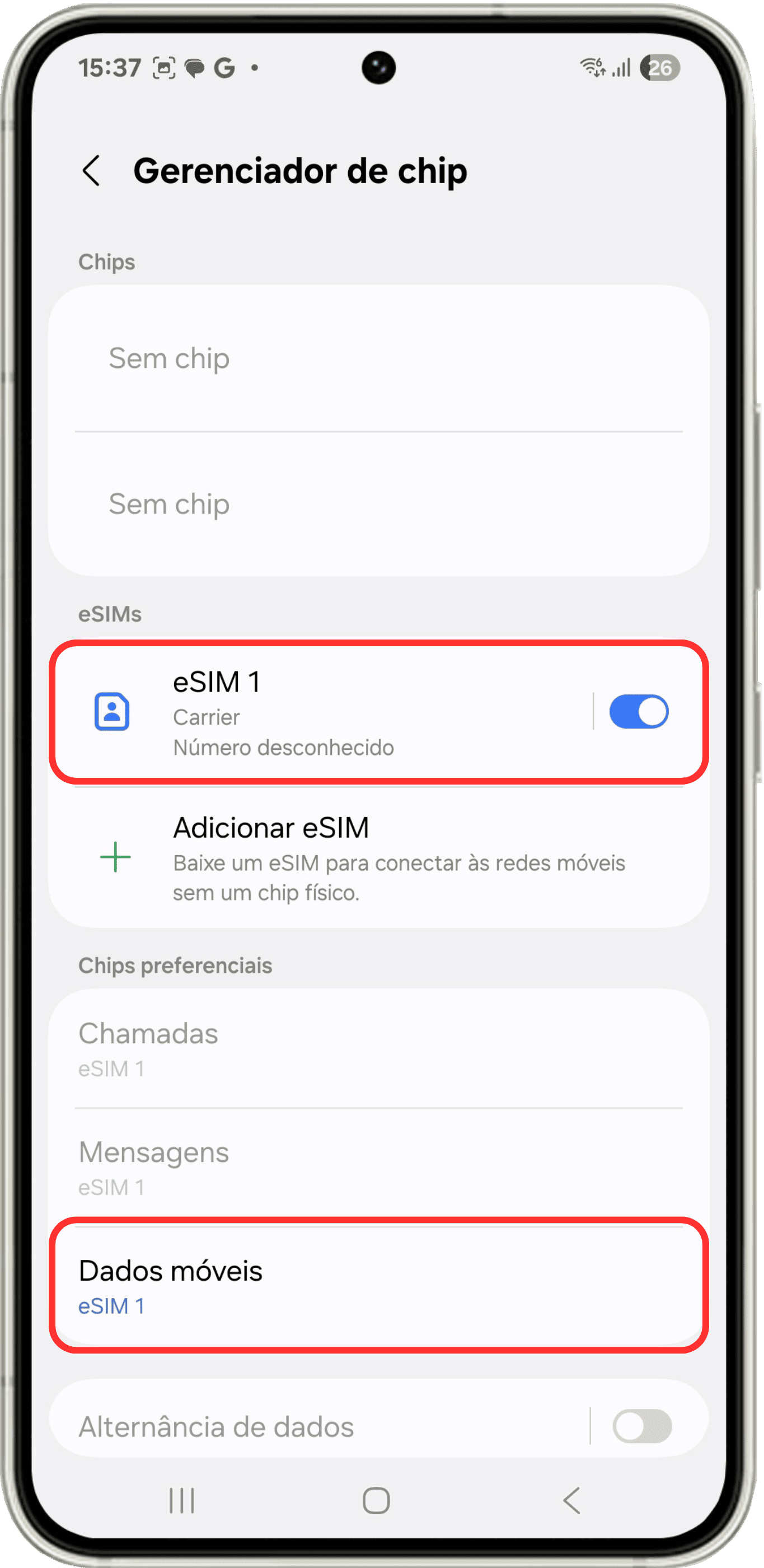 Gerenciamiento de cartão SIM